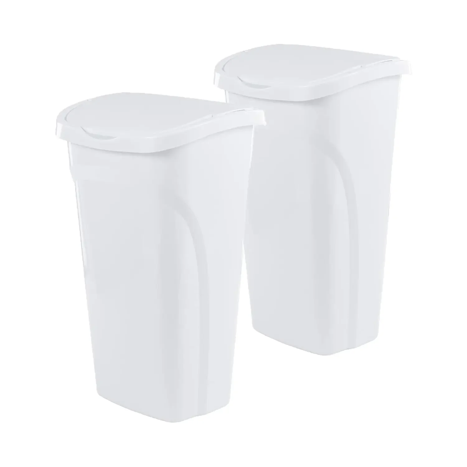 10 Gal/40 Qt Space-Efficient Kitchen Trash Can with Dual Swing Lid, (Pack of 2), Waste Basket Fits in Narrow Spaces , White