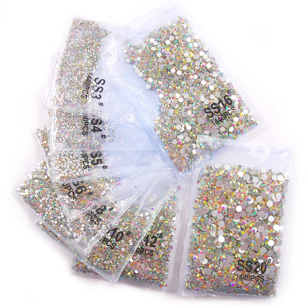 SS3-ss10 1440 Pieces Glass Clear Crystal AB Non-HotFix Flat Rhinestone DIY Shoes and Dance Decoration Accessories