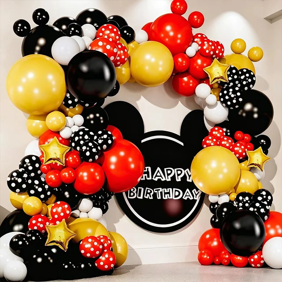 Mickey Balloon Garland Arch Kit Yellow Red Black Stars Balloons for Cartoon Mouse Clubhouse Birthday Party Decorations Supplies