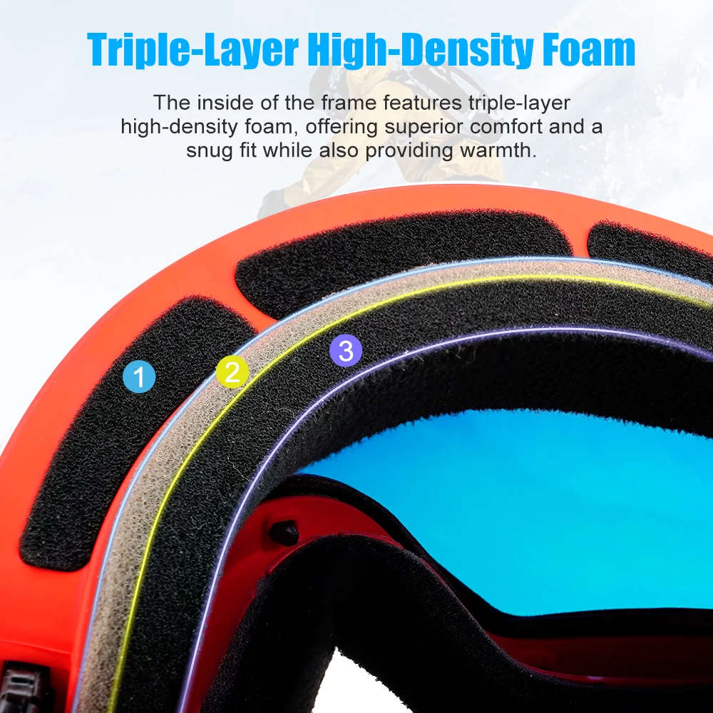 Professional Ski & Snowboard Goggles High-Performance Lightweight Ski Goggles with 6 Ventilation Holes UV400 Protection