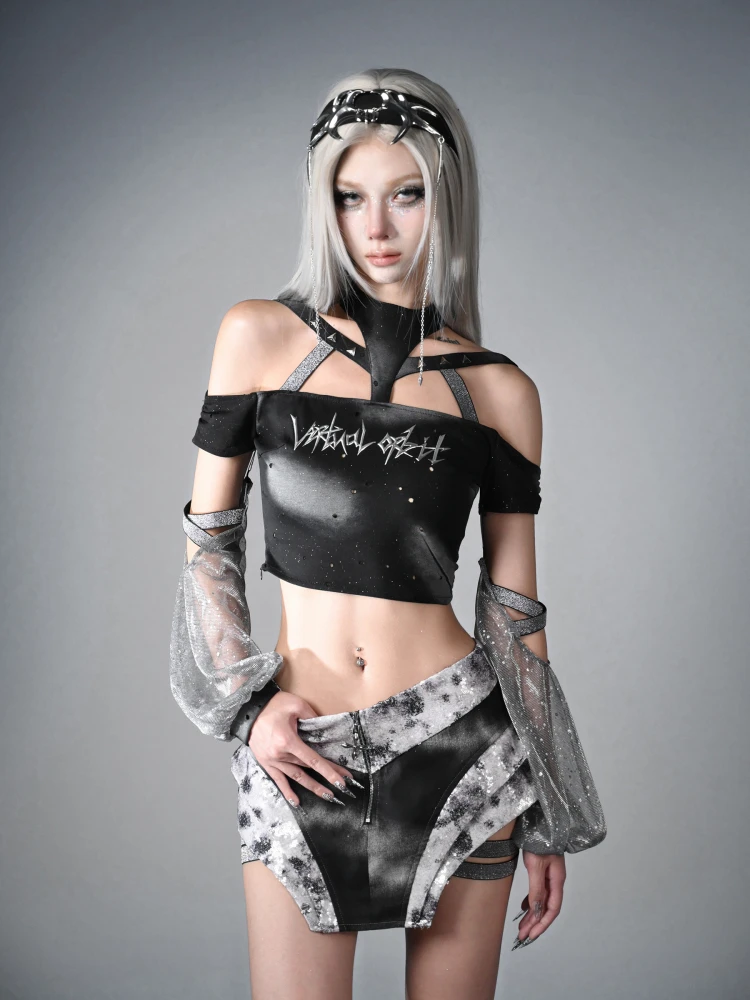 

Dark Retro Special-Interest Design Neck Top T-shirt Summer Women for
