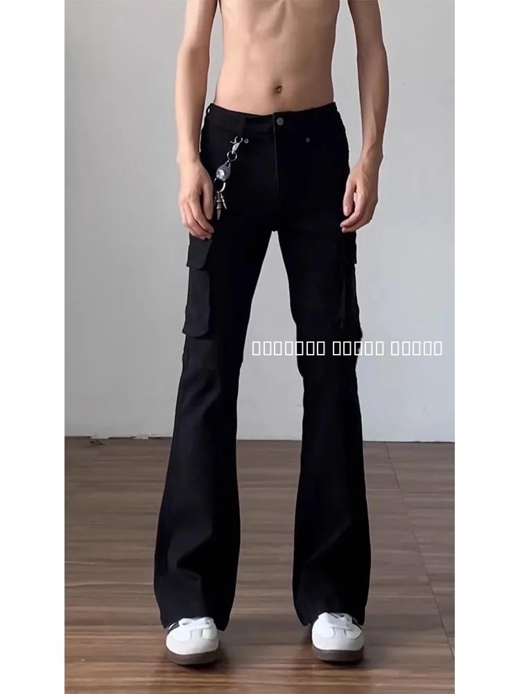 

Мужские джинсовые рабочие брюки в американском ретро-стиле с множеством карманов, приталенные прямые леггинсы, модные облегающие брюки для подростков