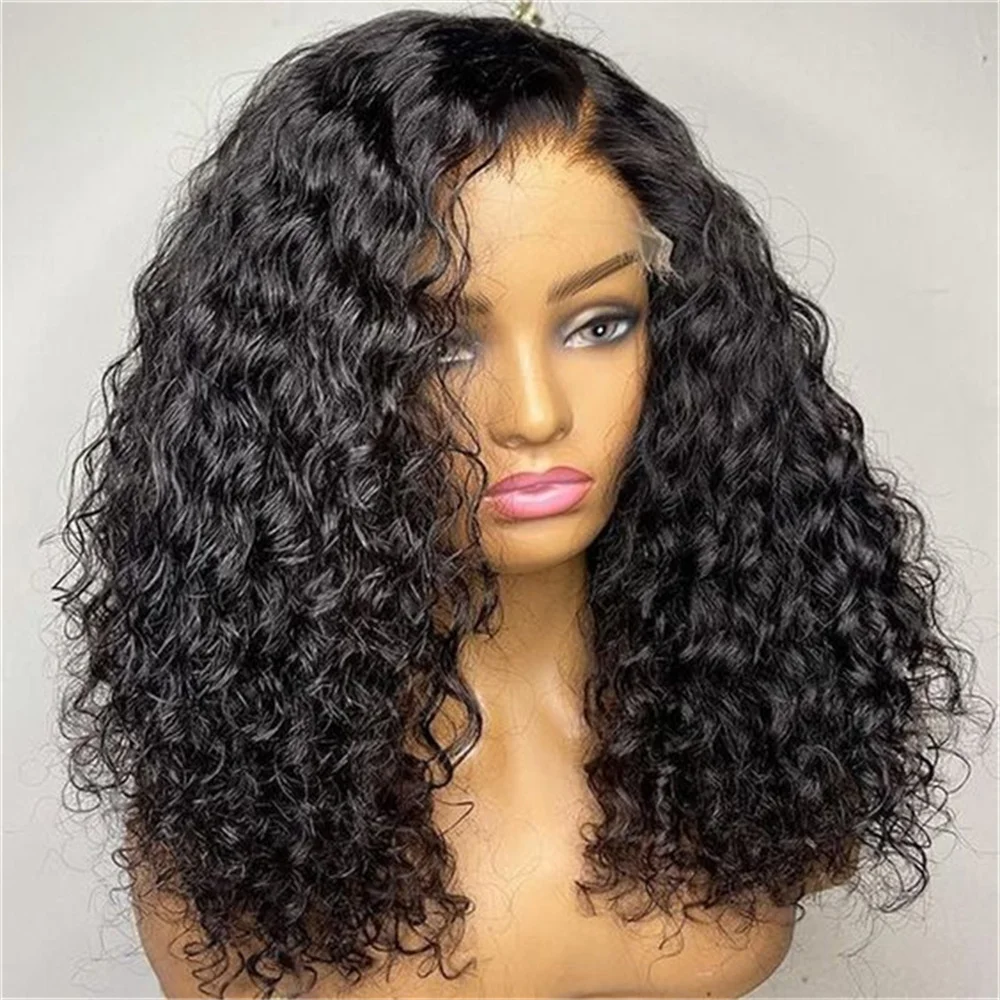 Long 26inch Soft Black Yaki Kinky Curly 180Density Preplucked Hair Wig For Women Natural Hairline Wig With Afro Baby Hair