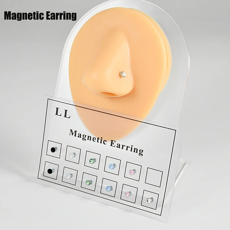 12pcs/Card Holeless Piercing Magnet Ear Tragus Cartilage Lip Labret Stud Nose Ring Jewelry Magnetic Earring