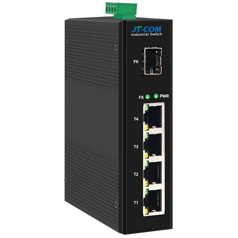 JT-COM-conmutador de fibra Gigabit Industrial, conmutador de 5/6 puertos con SFP 10/100/1000Mbps, Ethernet 4GE + 1(2)SFP -40 a 85 °C DIN-Rail IP40