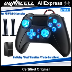 RGB Gamepads For PS5/4/PC Console Wired Controllers W/ 4-Level No Delay/Dual Vibration/Turbo Func Gaming Remote Control Joystick