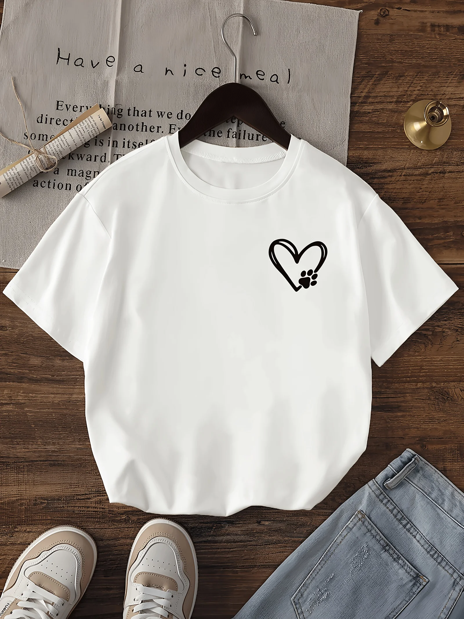 Love Printed Children's Daily Wear Top, Children's Round Neck, Good-looking and Comfortable T-shirt, Parent-child Outdoor Top
