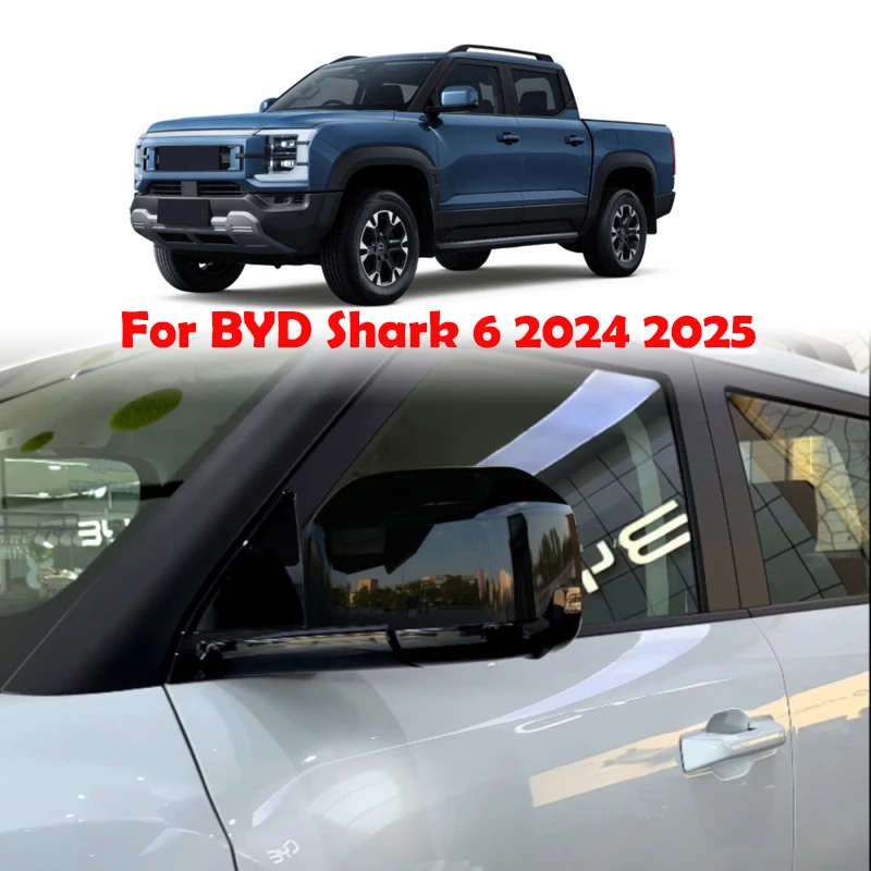 

For BYD Shark 6 2024 2025 ABS matte black Car Rearview Side Mirror Cover Wing Cap Exterior Door Rear View Trim Car Accessories