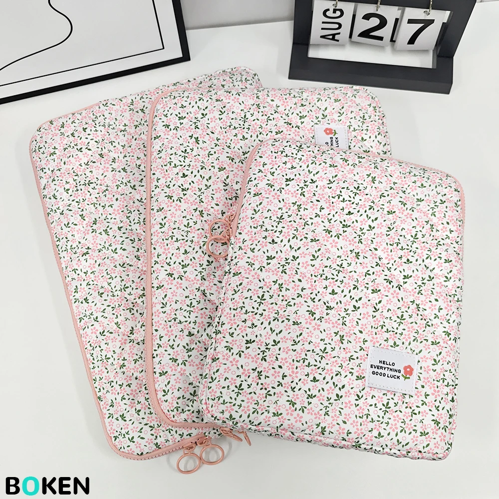 Niedliche Rosa Blumen-Quilt-Laptop-Hülle Tablet-Tasche für Dell HP Lenovo iPad 11 14 16 Zoll Notebook Schutzhülle für Frauen