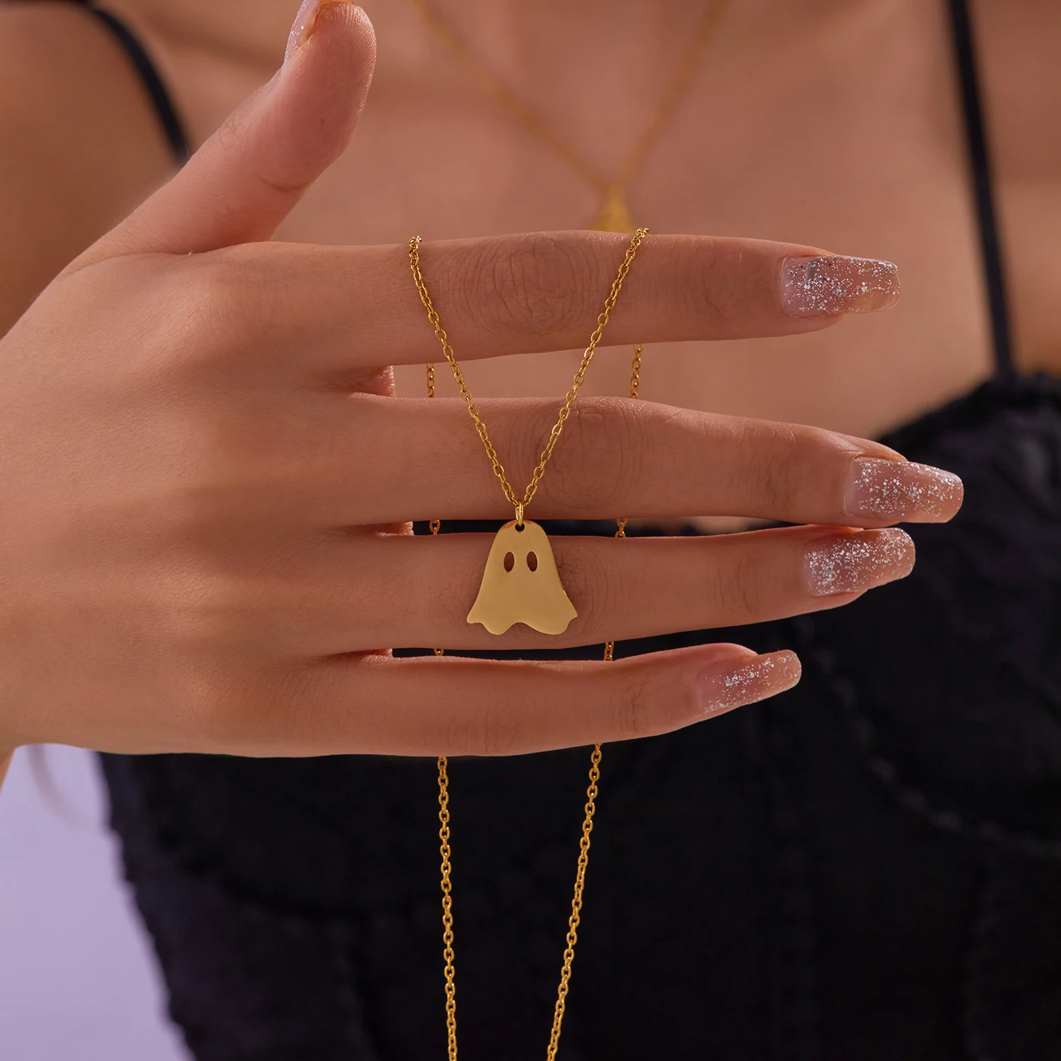 Mode Edelstahl Halloween Anhänger Halskette für Frauen Männer schwarze Katze Geist Spinne Kürbis Halskette Freundschaft Schmuck Geschenk – Detail 8