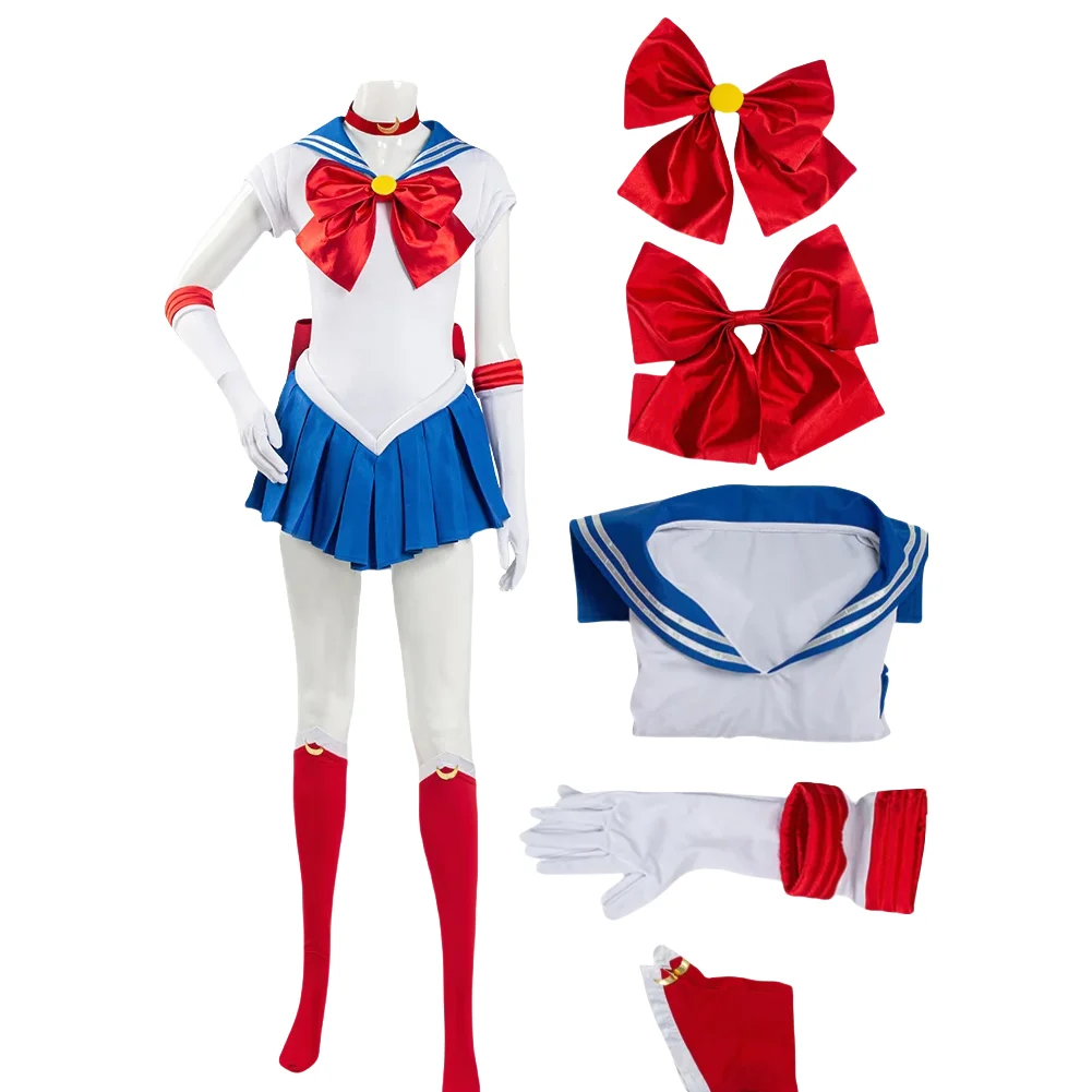 Anime Sailor Moon Costume Cosplay Tsukino Usagi Uniform Dress outfit Cosplay parrucca gialla Halloween Carnivl Party Women Kids