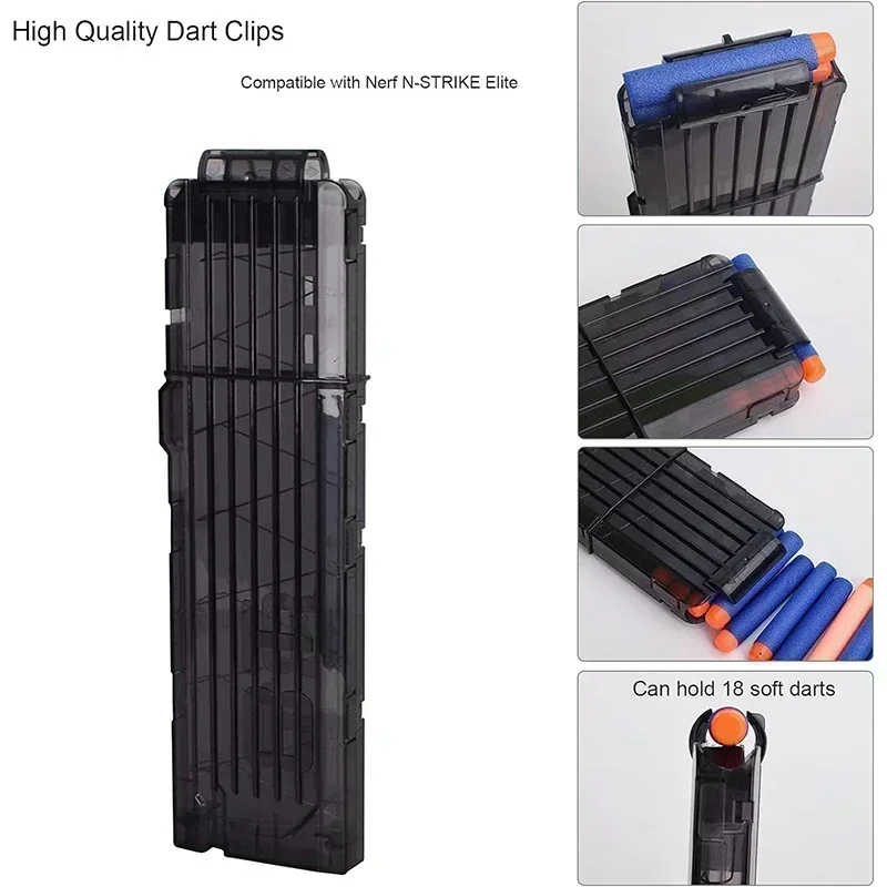 B1/4PCS Soft Dart Clips, 18-Darts Quick Reload Clips Magazine Clips For Toys Gun Toy Dart Gun(Black)