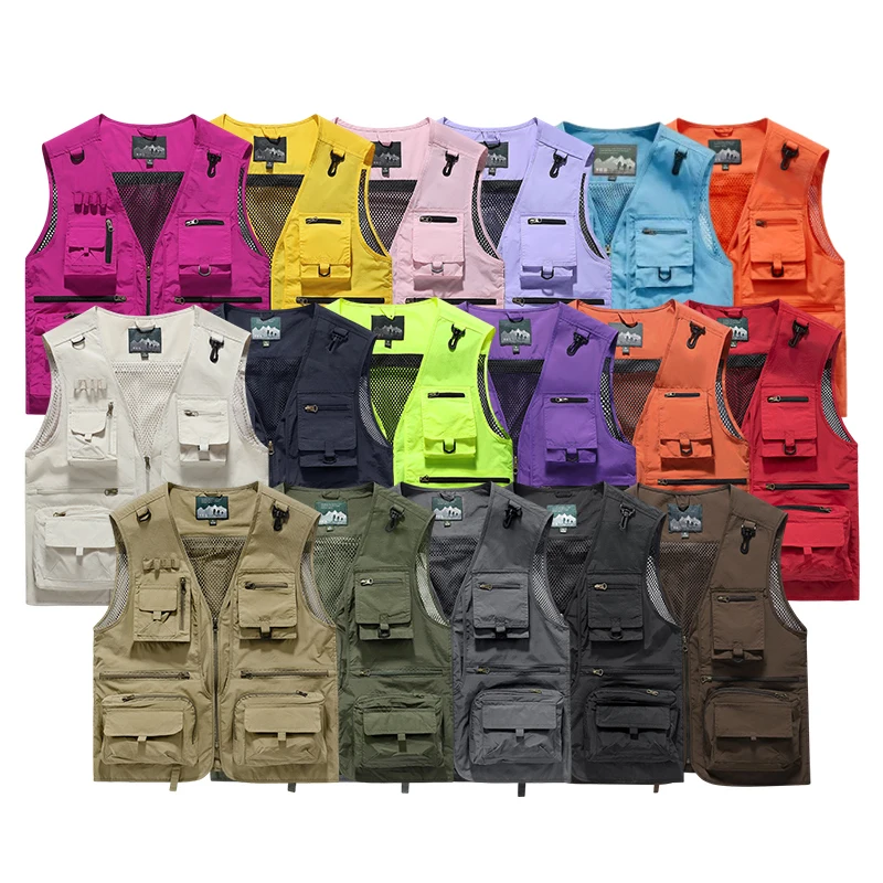 Men Multi‑Pocket Outdoor Utility Vest Mesh Breathable Sleeveless Waistcoat Quick Dry Fishing Photographer Cargo Vest Multi‑Color