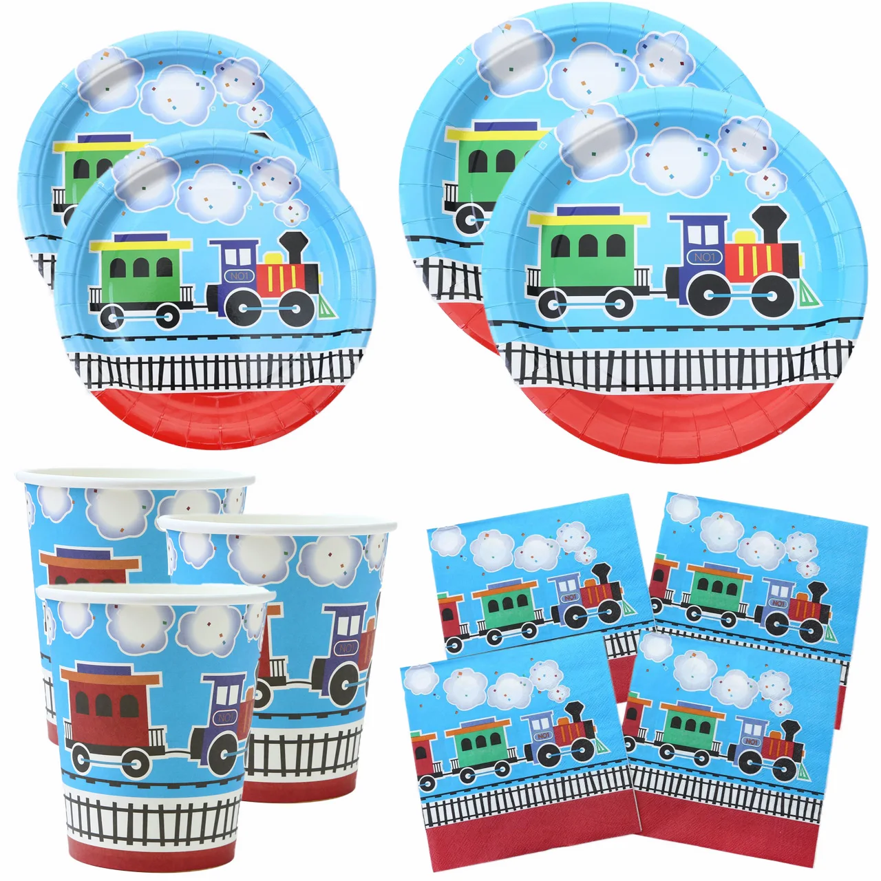 Platos de tren y servilletas, taza para niños, fiesta de nacimiento, suministros para Baby Shower, decoraciones para fiestas de tren