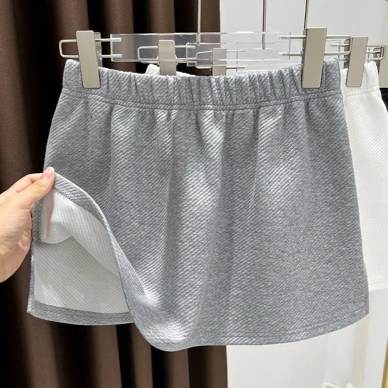 

Утепленная толстовка с капюшоном, юбка-накидка, брюки-леггинсы, короткая юбка А-силуэта с высокой талией, корейский стиль, однотонная, из полиэстера и спандекса, для повседневной носки