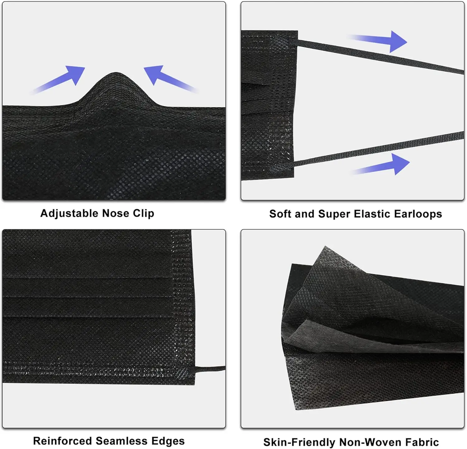 100pcs black disposable protective mask -3 layers breathable and comfortable, very suitable for outdoor, family, commuting, offi