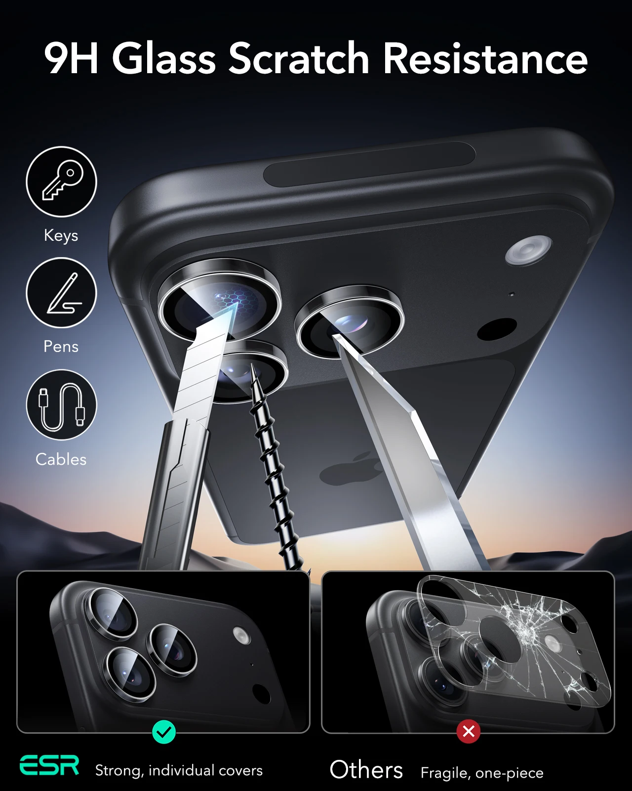 ESR dla iPhone 18 Pro/18 Pro Max Ochrona Obiektywu Aparatu 2× Ochrona na poziomie wojskowym dla iPhone 17Pro/17Promax/16Pro/16Promax — zdjęcie produktu 6