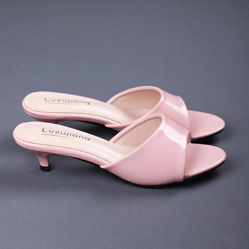 2022 Summer New High Heels Size 43 Stiletto Mid-heel Slippers ladies Summer Fashion low-heel Sandals Peep Toe Sexy Women Shoes