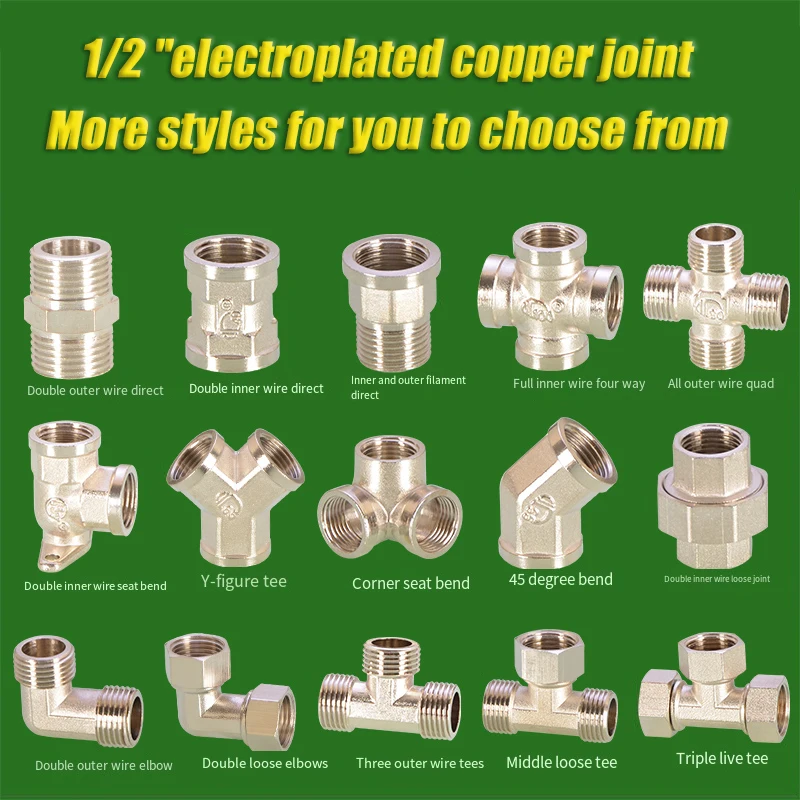 

1/2 inch Copper Plating Pipe Fittings Stainless Steel Color Copper Live Joint Tee Elbow Copper Tee Joint Y Type Tee Corner Tee