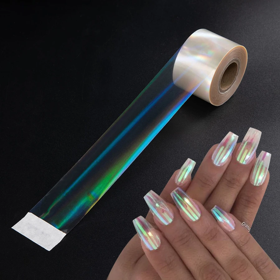 1 roll of 120m Aurora Chrome Nail Foil Mirror Effect Nail Pigment Irridescent Glitter Heart Marble Foil Sticker Decoration Manic