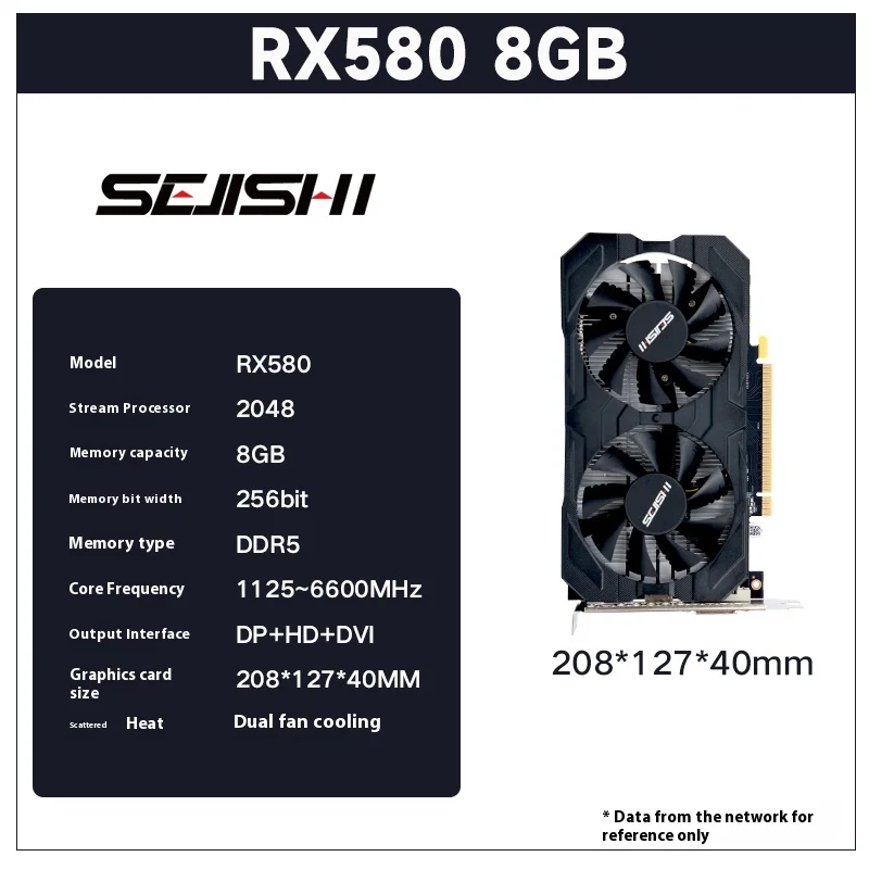 

SEJISHI RX580 8G D5 AMD Graphic Card DDR5 256bit 8GB Video Card AMD Video Card GPU placa de video