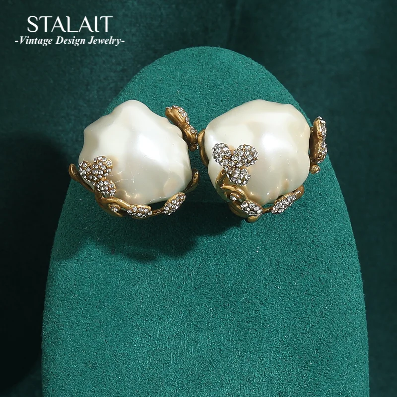 

Baroque Shell Bulb Large Shapes Pearls Earrings Irregular Women Bride Antique Vintage Gold Color Jewelry Gifts for Women Useful