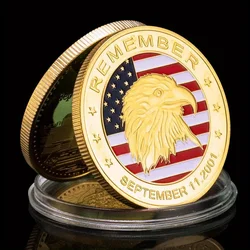 Remember Sept.11 2001 Souvenir Coin Golden Plated Commemorative Coin Eagle Pattern Challenge Coin Collectible 9.11 Coin