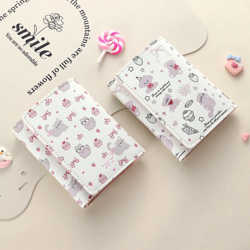 New PU Leather Short Wallet Kitty Cartoon Money Bag Bowknot Card Holder Gift