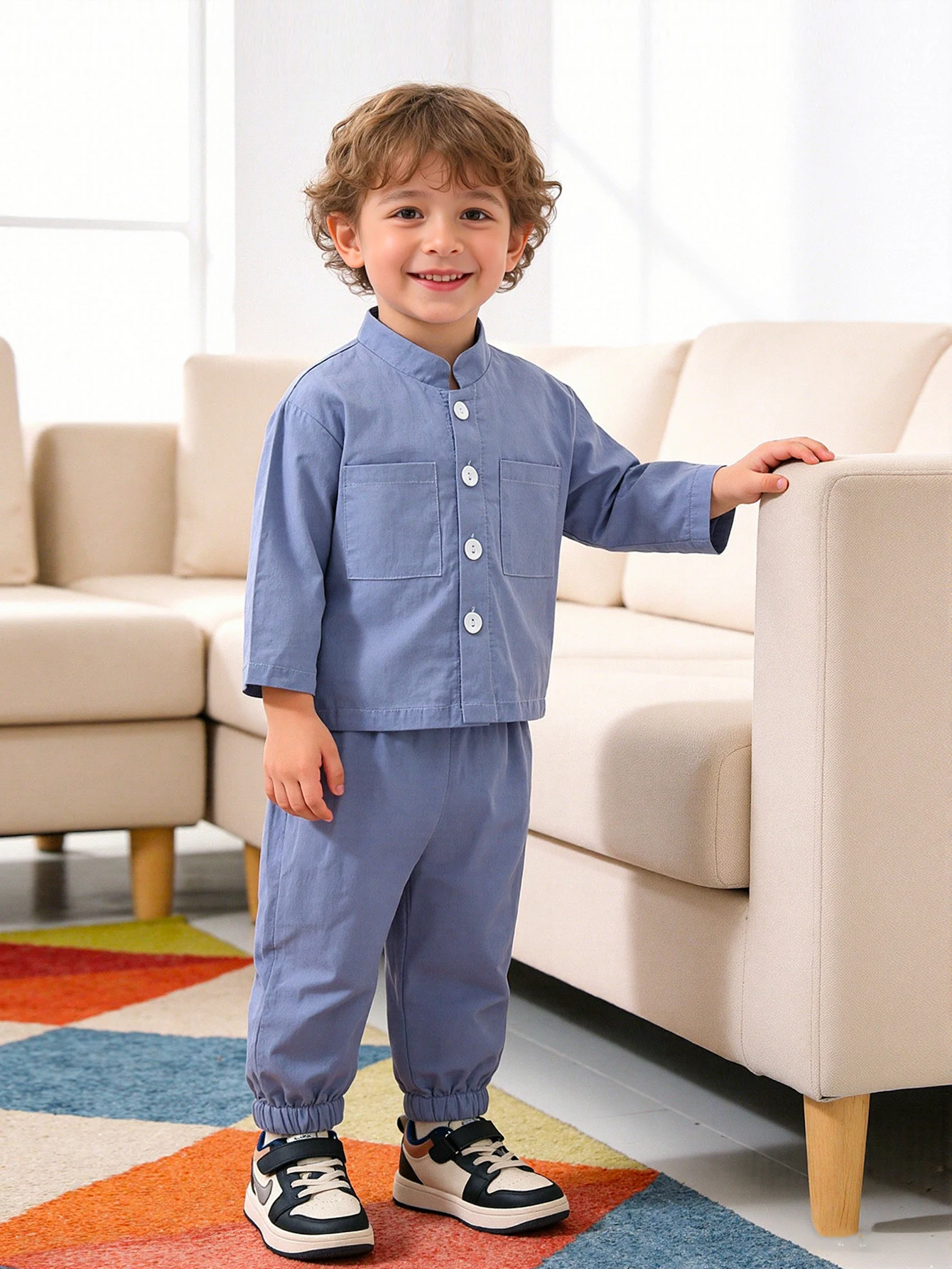 Baby Boys Spring Summer Thin Long Sleeve Shirt & Pants Two-piece Set, Zhongshan Style Kids Outfit, Daily Casual Outdoor Wear