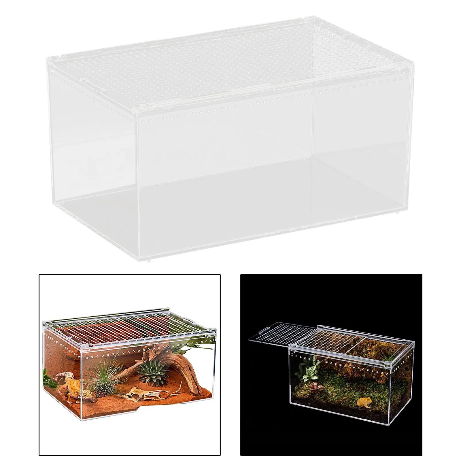 

Reptile Terrarium Transparent Reptiles Cage Fish Tank Acrylic Reptile Feeding Box Habitat Breeding Box for Frog Snake Turtle