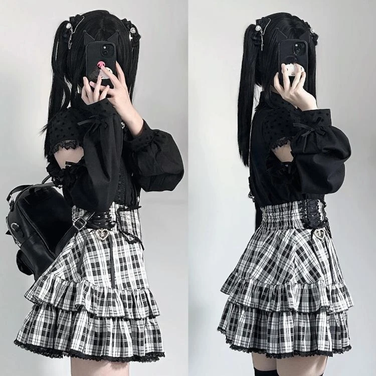 Japonês harajuku mini saia punk estilo universitário xadrez bolo subcultura y2k saia menina verão cintura alta doce mini saia