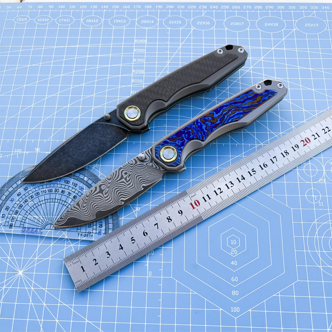 다마스커스 스틸 접이식 나이프 팀아스커스 핸들 수집품 캠핑 아웃도어 사냥 나이프 낚시 EDC 방어 도구 선물