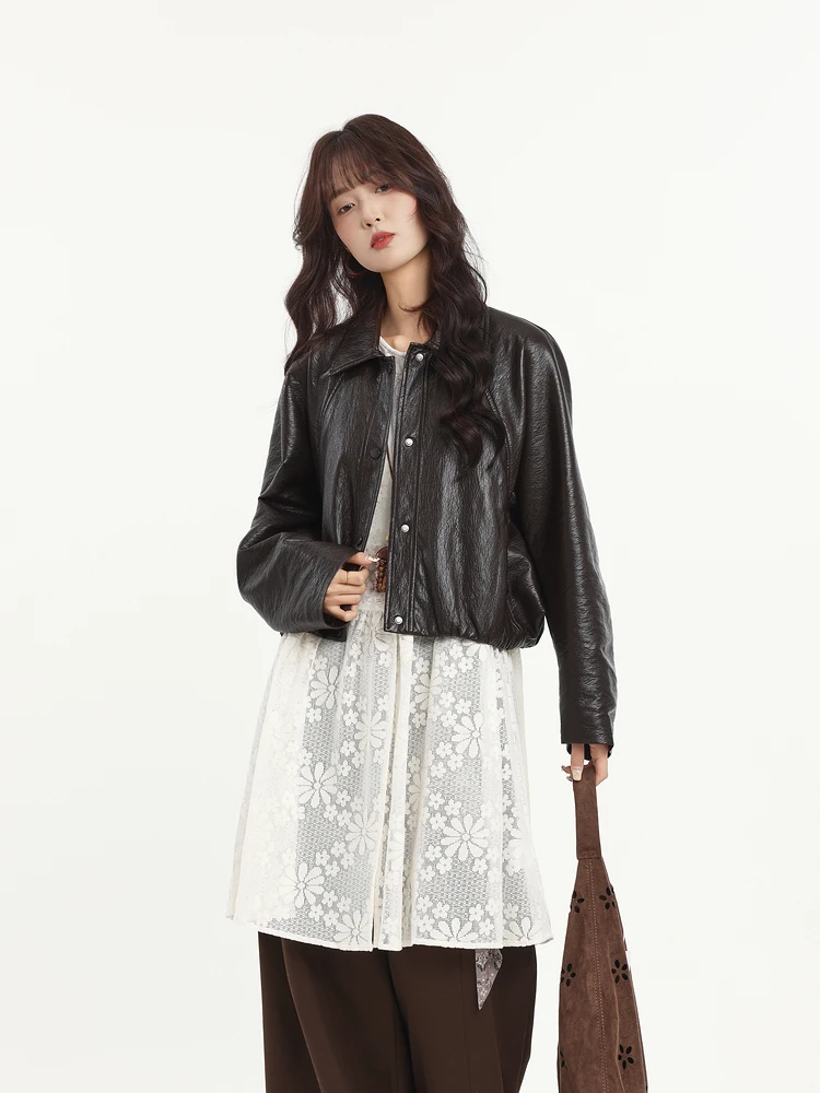 Loose Faionable Women's PU Jaet Memory's Start Spring 2026 New Sle Versatile Slimming Leather Coat Long Sve Button D...