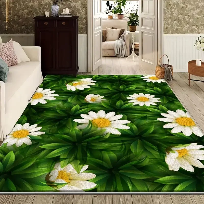 1pc Fresh Floral Daisy Flowers Print Area Rug Floor Carpet for Bedroom, Living Room, Kitchen  Garden, Balcony, Sunroom Decor