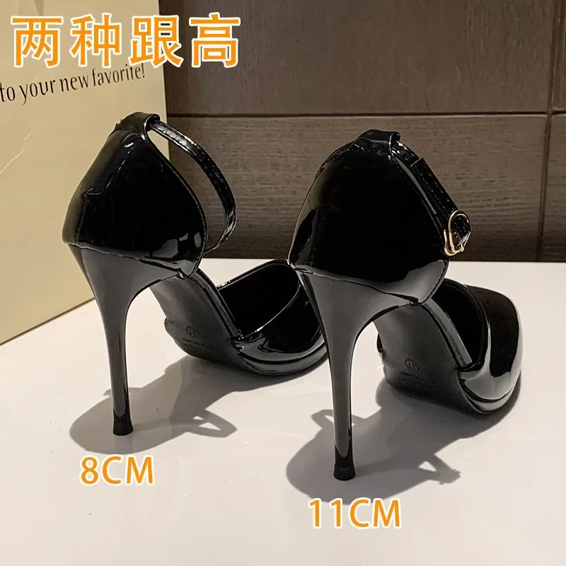 11 cm Schwarz Heels 2024 Herbst Sexy Spitz frauen Pumpen Fashionabl One-strap Design Casual Kleid Schuhe elegante Braut Schuhe