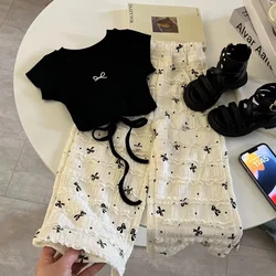 Girls' Summer Suit Fashionable Backless T-shirt + Fashionable Pants, Casual and Simple Outer Wear Loungewear Outfit