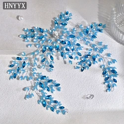 HNYYX Luxury Blue Crystal Wedding Hair Accessories Bridal Rhinestone Headdress Handmade Headband Prom Headpiece for Women A288
