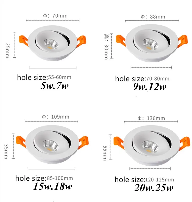 Spot Led Downlight Recessed Ceiling Lamp 15W Dimmable White Black Indoor Led Spot Light 360° Adjustable For Living Room AC220V