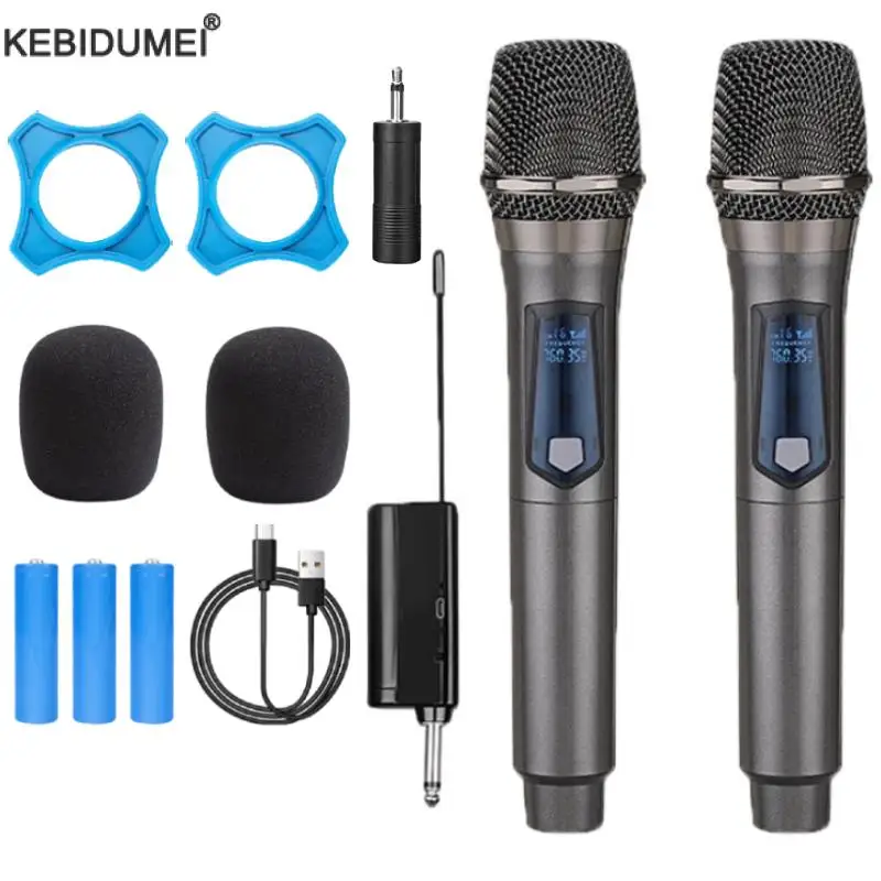 UHF Wireless Microphone Dual Handheld Dynamic Microphone Karaoke Microphone with Receiver for Wedding Party Speech Church Club