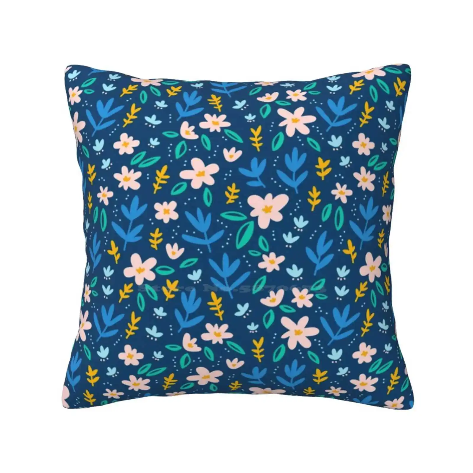 Colorful Flowers On Deep Blue Background Bedroom Office Hug Pillowcase Abstract Artistic Backdrop Background Beautiful Bloom