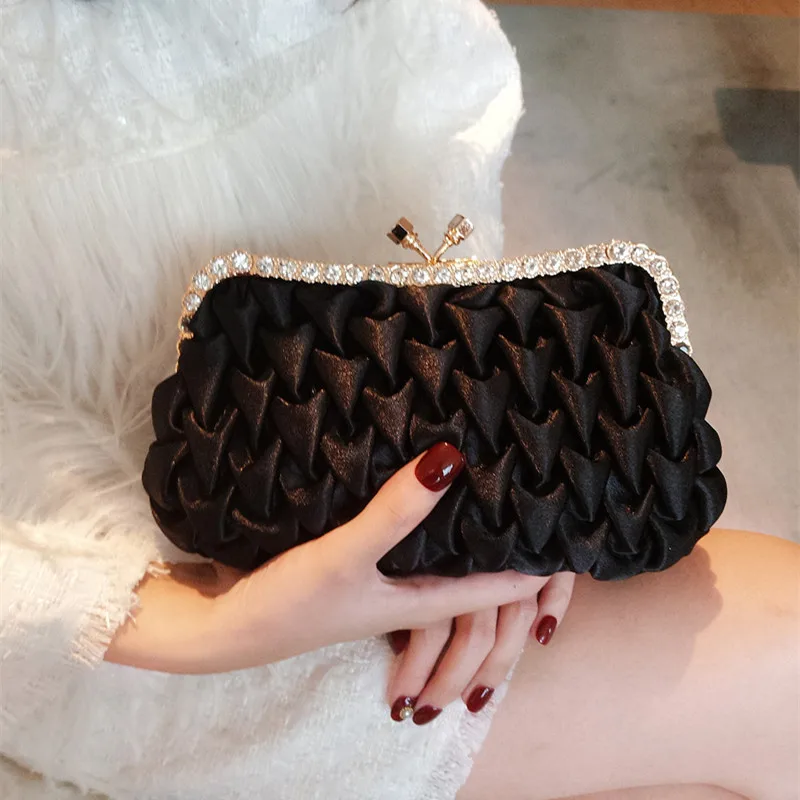 

2023 Women Clutch Bags Rhinestone Satin Banquet Evening Elegant Box Handbags For Party Prom Wedding Purse