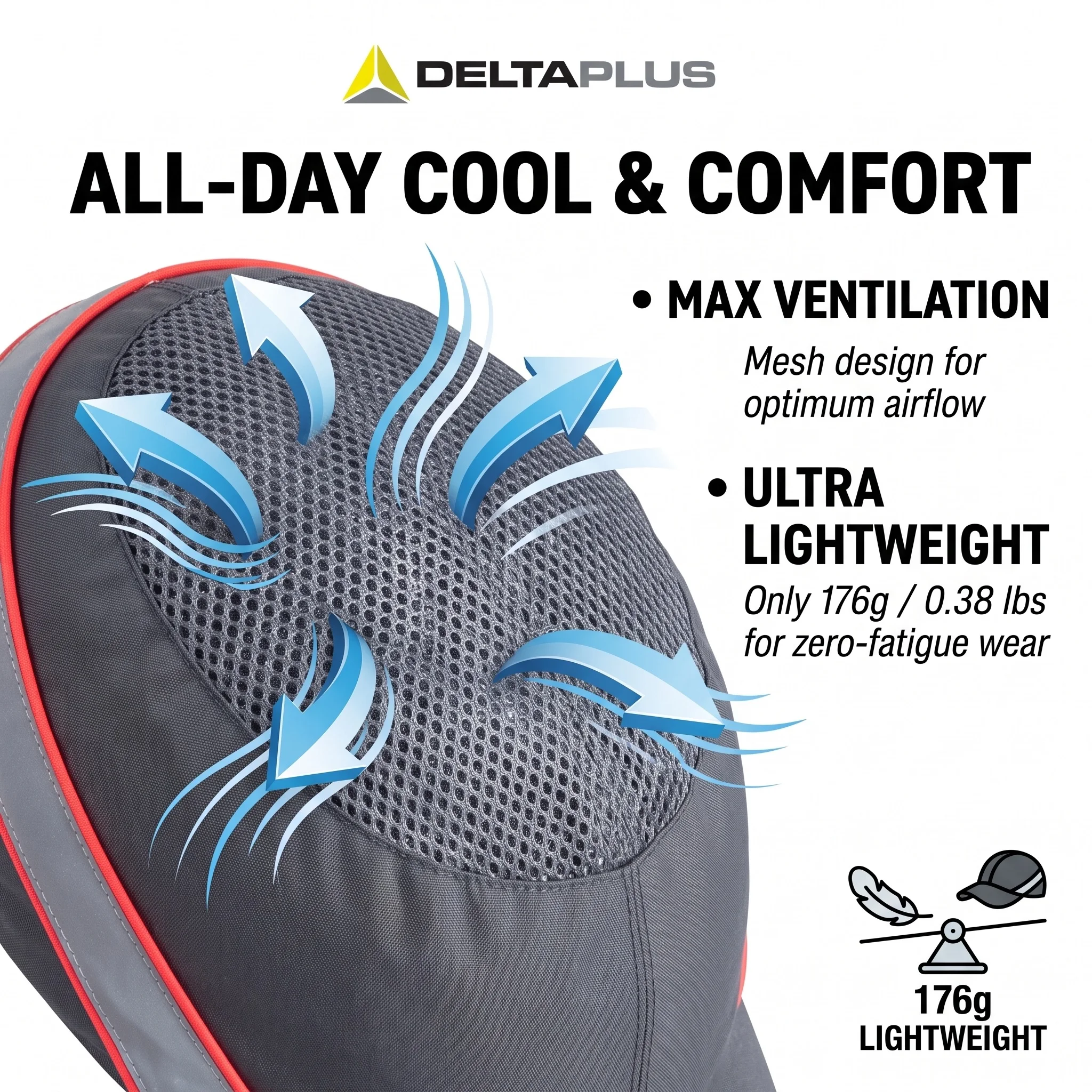 DELTAPLUS 102150 Breathable Bump Cap Black Safety Helmet Lightweight Work Safety Hat Short Brim 5cm Impact Protective Hard Hat