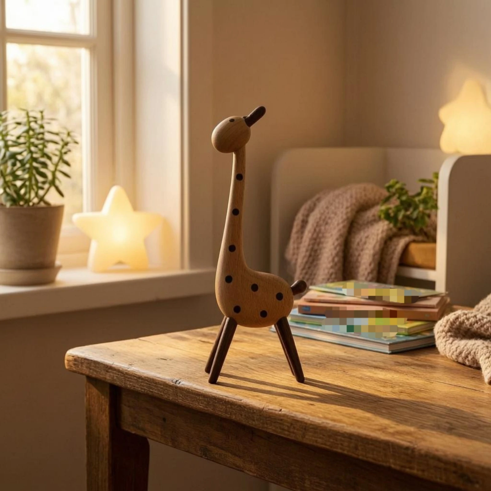 

Wooden Giraffe Ornament Polished Finish Solid Wood Giraffe Statue Animal Decor Safari Inspired Rustic for Home Display