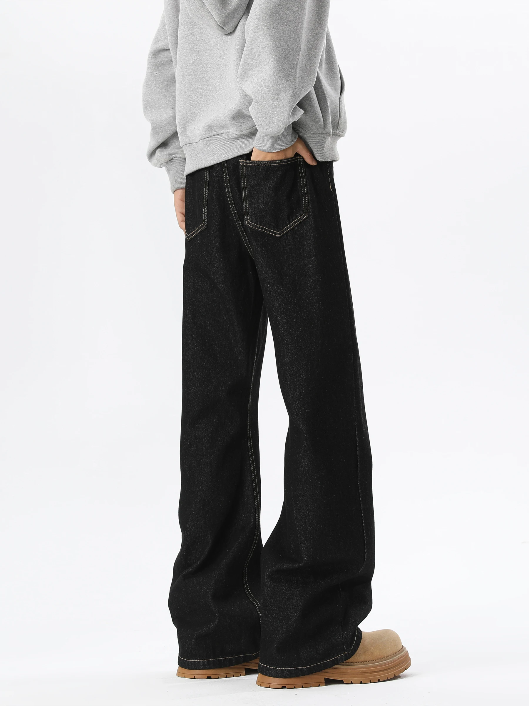 

Джинсовые расклешенные джинсы с талией в стиле ретро, мужские прямые свободные длинные брюки, повседневные брюки из смеси хлопка и полиэстера в американском стиле