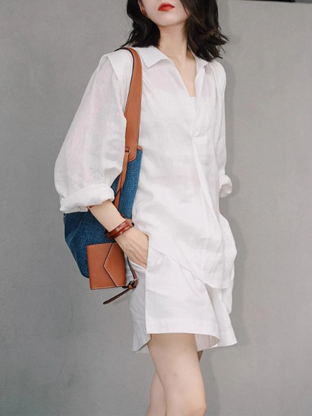 

Свободный комплект из хлопкового льна с широкими штанинами, женский летний тонкий солнцезащитный комплект, повседневный костюм из двух предметов V Ne Long Sve Top