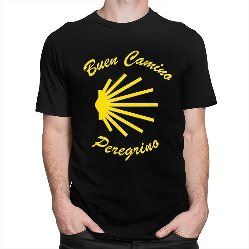 Custom Classic Camino De Santiago Scallop Shell T Shirt Men Short Sleeve Peregrino T-shirt Tee Pure Cotton Slim Fit Tshirt Merch