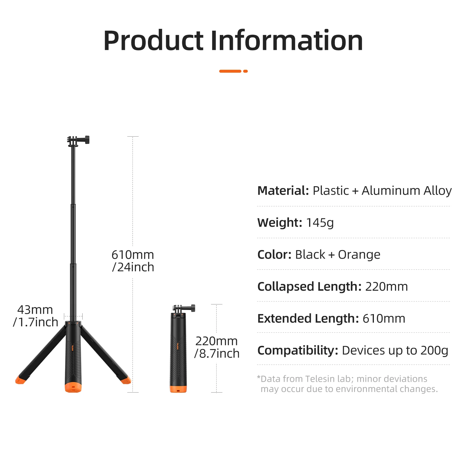 TELESIN подводная плавучесть бар для дайвинга выдвижная палка для селфи штатив для Gopro Insta360 DJI OSMO аксессуары для экшн-камеры