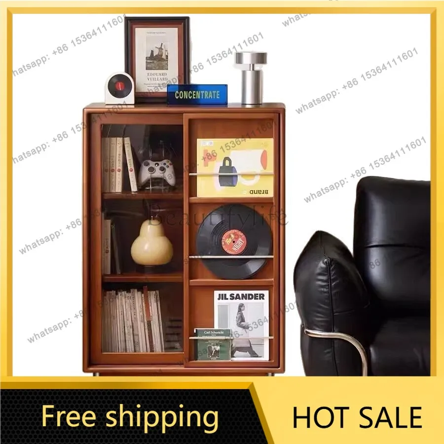 FG simple modern solid wood medieval display storage locker living room Bauhaus sliding door bookcase
