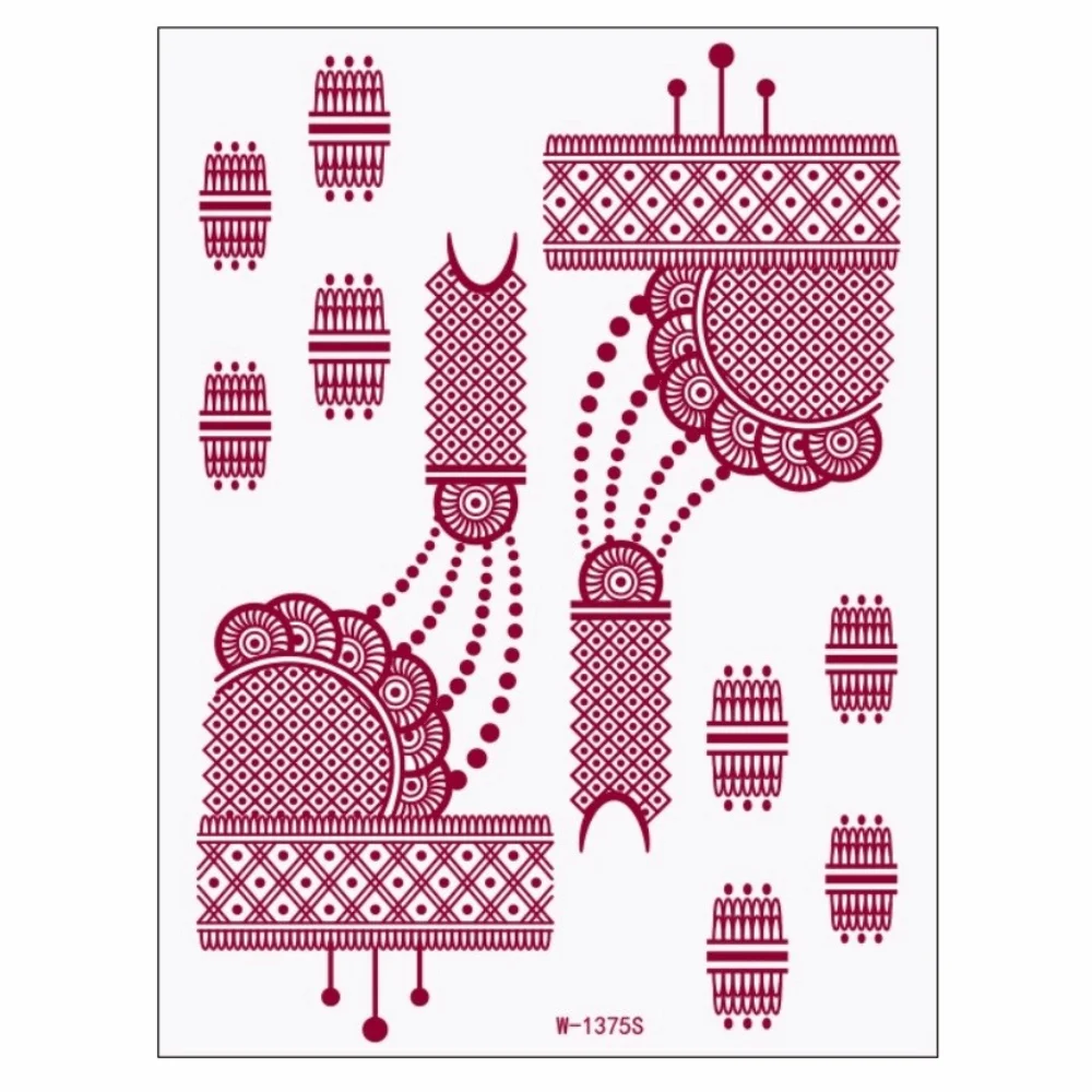 

Красные наклейки-тату хной для ног и рук, временные татуировки в индийском стиле с цветами и кружевом, наклейки для тела, боди-арт, имитация тату, инструмент для свадебного макияжа