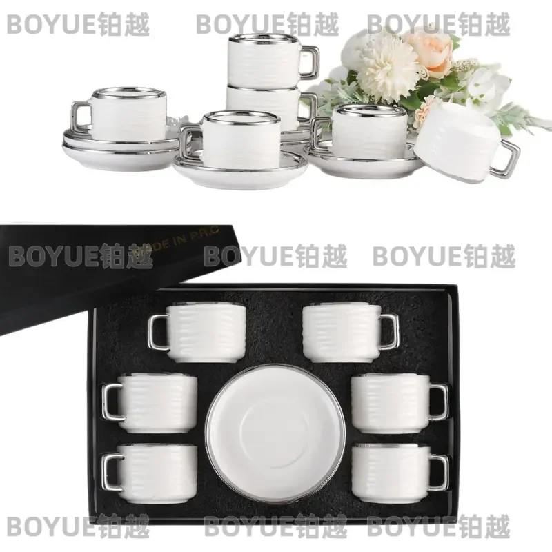 Luxury Ceramic Coffee Cup and Saucer Set Creative Tea Mug for Breakfast Water Drinking Elegant Gift Box Home Office Tableware view 2